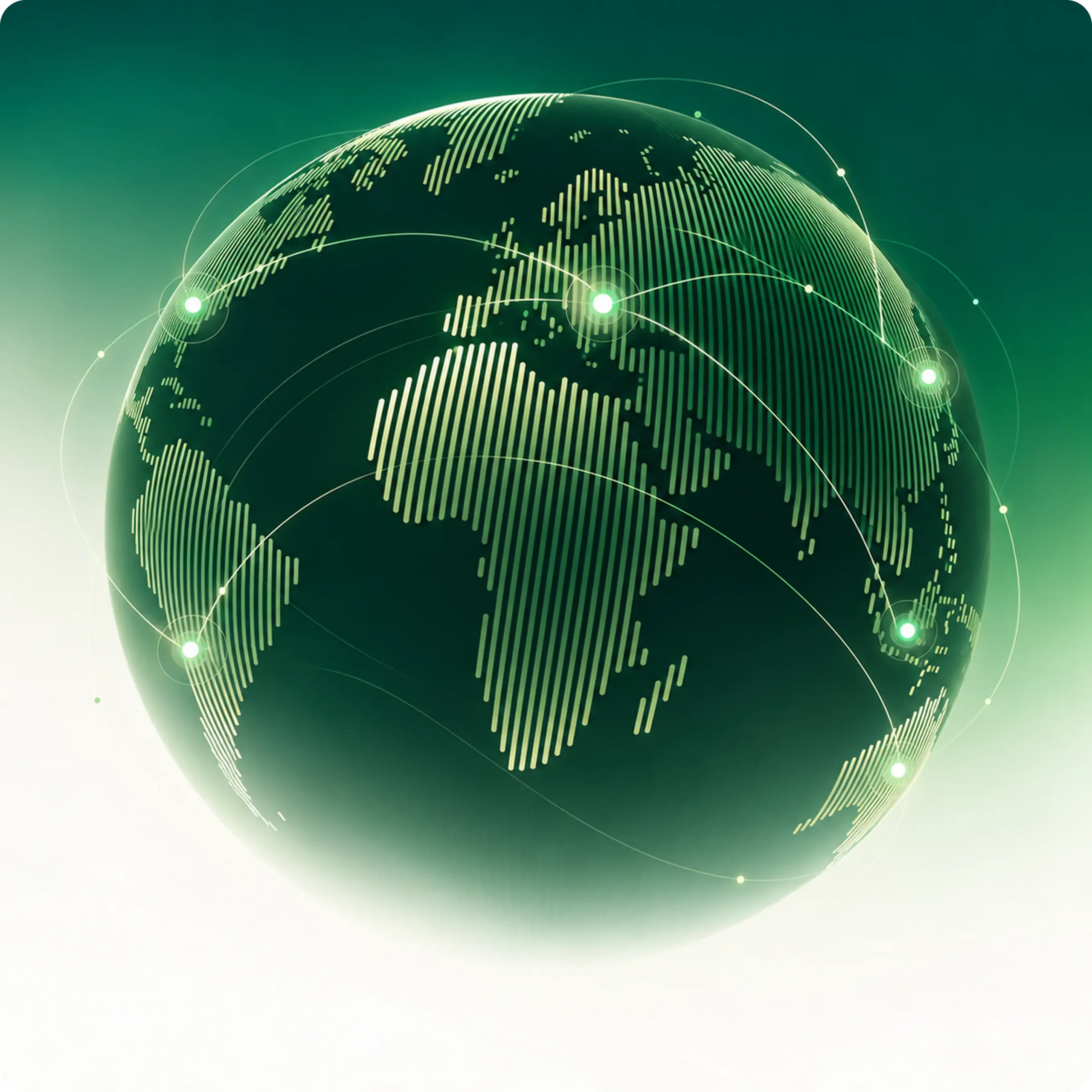 Globe showing payment routes between continents